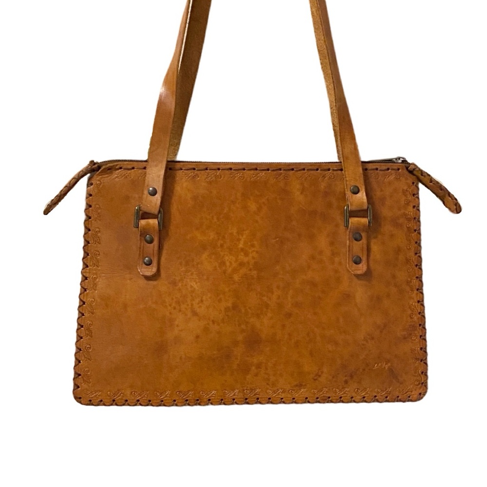 VINTAGE - LEATHER TOOLED ENVELOPE STYLE HANDBAG